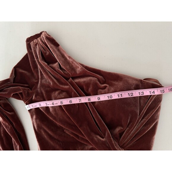 Revelry Aurora Rust Velvet Dress Women Size 8 One Shoulder Slit Bridesmaid -Flaw - Picture 6 of 15